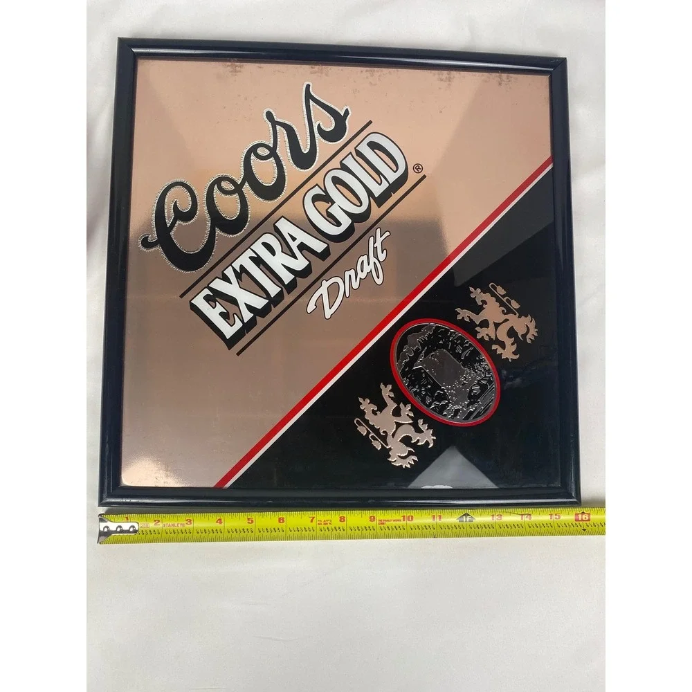 Coors Extra Gold Draft Bar Mirror 16x16 Gold Black Acryl Etch Sign 1993 Vintage